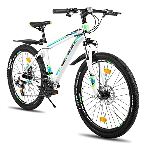 Mountainbike : Hiland Mountainbike MTB 26 Zoll mit Aluminiumrahmen Scheibenbremse Federgabel Speichenräder Jugendliche Fahrrad Herr Damen Jungs weiß