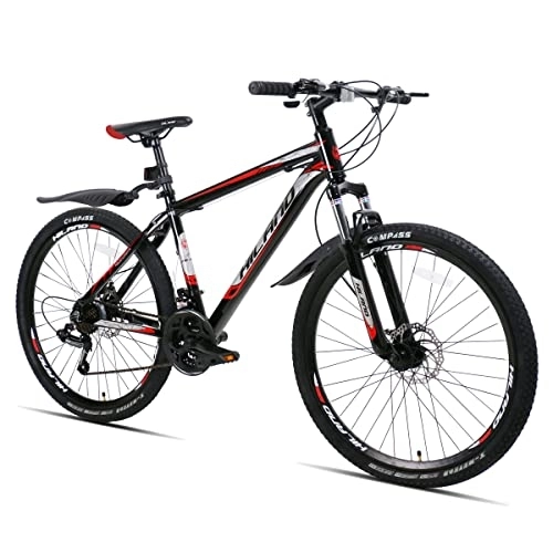Mountainbike : Hiland Mountainbike MTB 26 Zoll mit Rahmentasche Leicht Aluminiumrahmen Scheibenbremse Jugendliche Fahrrad Herren Damen Jungend Mädchen Schwarz&Rot