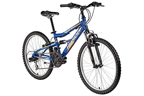 Mountainbike : Hillside Vollgefedertes Kinderfahrrad Fully 24'' Mountainbike mit 21 Gngen Fahrrad MTB 21 Gang Seitenstnder, Federung von & Hinten (blau)