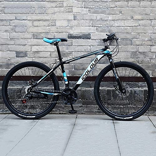 Mountainbike : Hoch-kohlenstoffstahl Hardtail MTB, Fahrrad Mit Einstellbar Memory-Schaum Sitz, Männer's Mountainbike Schwarz Und Blau 24", 24-Gang
