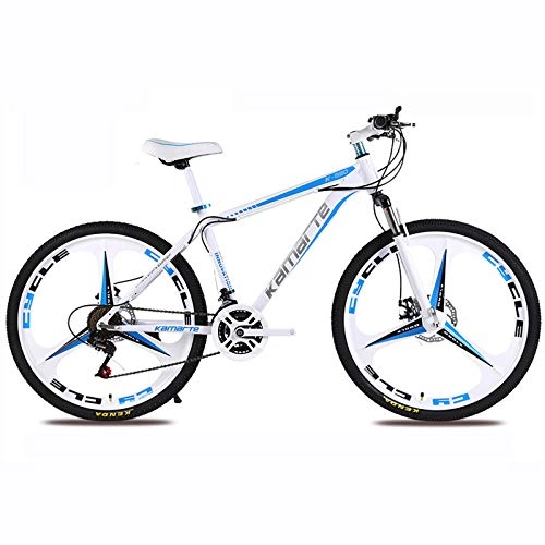 Mountainbike : Hohe Qualität Firma Reibungsbeständigkeit Hoch-kohlenstoffstahl Fahrrad, Nicht-slip Weich Lenker Fahrrad, 34.1 Zoll 24 Geschwindigkeit Gabelfederung Mountainfahrrad-Weiß und blau 34.1 zoll.24 geschwindi