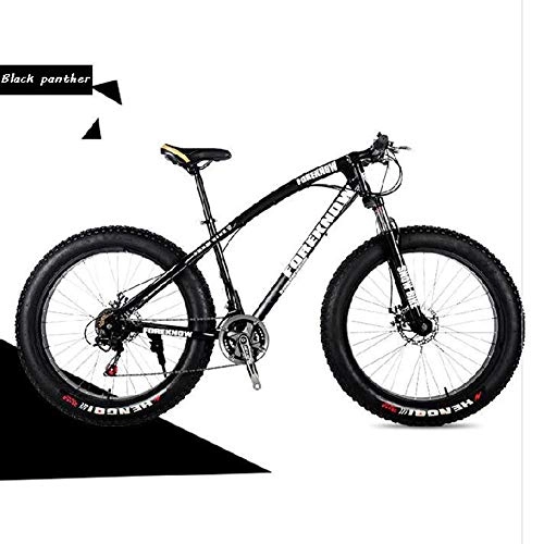 Mountainbike : Huwai Fat Tire Mountain Bike, Doppelaufhebung-Rahmen und Federgabel All Terrain Mountain Bike, Mittelhochfeste Stahlrahmen, 7 / 21 / 24 / 27-Geschwindigkeit, 26-Zoll-Räder, Schwarz, 24speed