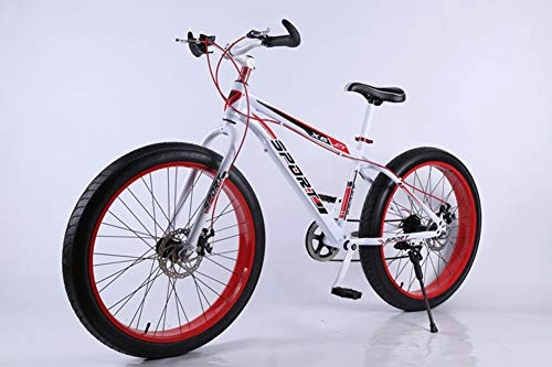 Mountainbike : HUWAI Mountain Bikes, 26-Zoll-Fat Tire Hardtail Mountainbike, Doppelaufhebung-Rahmen und Federgabel All Terrain Mountain Bike, Mittelhochfeste Stahlrahmen, White red