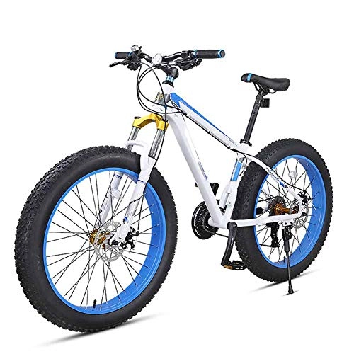 Mountainbike : HWOEK Erwachsene Mountain Bike, Doppelscheibenbremse 4, 0 Fette Reifen 26 Zoll Beach Snow Bike Rahmen aus Aluminiumlegierung 27 Gang Abschließbare Vordergabel, Blau