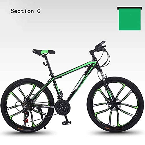 Mountainbike : HWOEK Erwachsene Mountain Bike, Hochleistungs-Stoßdämpfungsgabel 26 Zoll Ultraleichtes Fahrrad Rahmen aus Aluminiumlegierung 24 / 27 / 30 Gang Doppelscheibenbremse, Grün, A 27 Speed