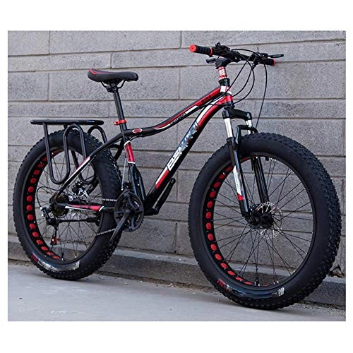 Mountainbike : HY-WWK Erwachsene Snow Beach Fahrrad, Doppelscheibenbremse 24 / 26 Zoll All Terrain Mountainbike 4.0 Fat Tyres Verstellbarer Sitz, Schwarz Rot, B 27 Geschwindigkeit, Schwarz Rot