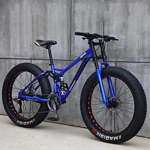 Mountainbike : JIAJULL 26-Zoll-Fat Tire Hardtail Mountainbike, 21-Gang-Mountainbikes, Doppelaufhebung Frame & SuspensionFork, All Terrain Mountain Bike (Farbe : Blau)