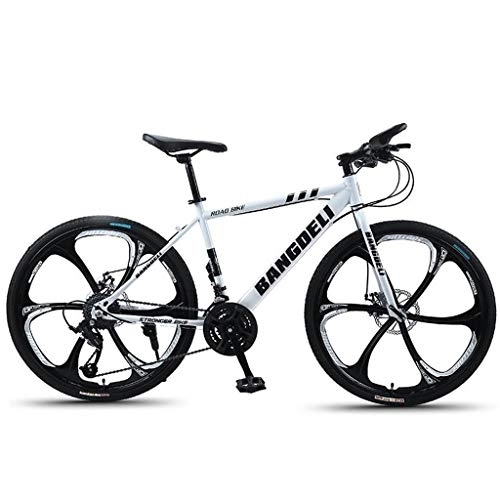 Mountainbike : JLRTY Mountainbike Bergfahrräder 26" Rad MTB Bike 21 / 24 / 27 / 30 Geschwindigkeit Leichte Carbon-Stahlrahmen Doppelaufhebung Scheibenbremse (Color : White, Size : 24speed)