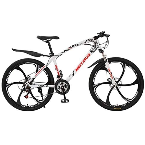 Mountainbike : JLRTY Mountainbike Fahrrad 26 ‚‘ Leicht Carbon-Stahlrahmen 21 / 24 / 27 Geschwindigkeit Scheibenbremse Fully (Color : White, Size : 27speed)