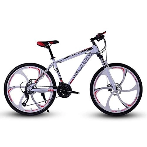 Mountainbike : JLRTY Mountainbike Mountain Bike, Männer / Frauen Hardtail Fahrräder, Carbon-Stahlrahmen, Doppelscheibenbremse Federung Vorne, 26 Zoll-Rad (Color : White+Red, Size : 27 Speed)