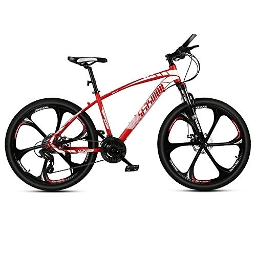 Mountainbike : JLRTY Mountainbike Mountainbike, 26 Zoll Mne / Frauen MTB Fahrräder, Carbon-Stahlrahmen, Vorderradaufhängung Doppelscheibenbremse, 21 / 24 / 27 Beschleunigt (Color : White+Red, Size : 21 Speed)