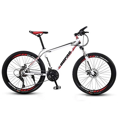 Mountainbike : JLRTY Mountainbike Mountainbike, Carbon-Stahlrahmen Bergfahrräder Hardtail, Doppelscheibenbremse Und Vorderradgabel, 26-Zoll-Speichenrad (Color : Red+White, Size : 27-Speed)