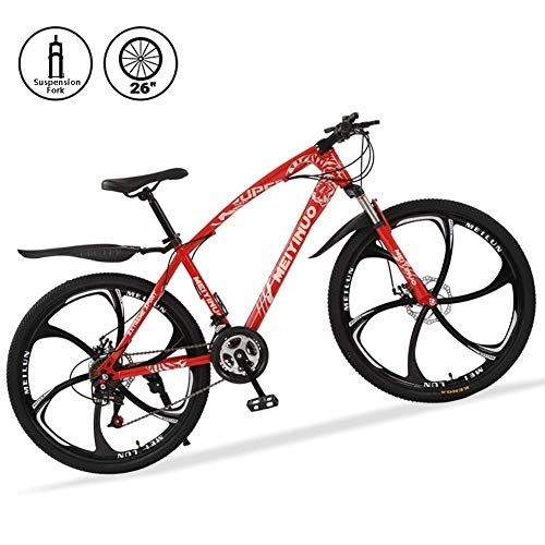 Mountainbike : KaiKai M-TOP 26" Hardtail Mountainbike, 21 Geschwindigkeit Gravel Road Bike mit Doppelscheibenbremse, Federgabel, Stahl-Rahmen, Orange, 30 Speichen (Color : Red, Size : 6 Spokes)