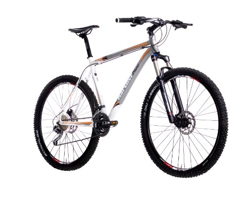Mountainbike : Karcher Alu-MTB Fahrrad, Hardtail 27-Gang Shimano Deore XT Kettenschaltung mit Federgabel und Federsattelstütze, grau / weiß, Rahmenhöhe: 53 cm, Reifengröße: 29 Zoll (73, 7 cm), 280279