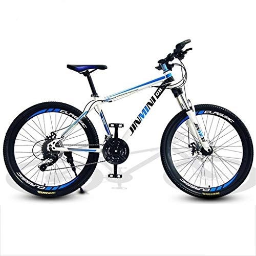 Mountainbike : Kays Mountainbike Mountainbike, 26 Zoll Bergfahrräder Hardtail, Carbon-Stahlrahmen, Vorderradaufhängung Doppelscheibenbremse, 21 / 24 / 27 Beschleunigt (Color : White+Blue, Size : 24 Speed)