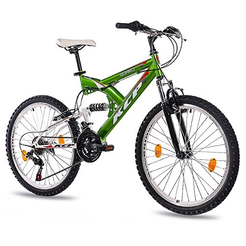 Mountainbike : KCP 24 Zoll Mountainbike Kinderfahrrad - Guaro weiss grün - Vollfederung Kinder Fahrrad für Jungen und Mädchen mit 18 Gang Shimano Schaltung - für Kinder zwischen 9-13 Jahre und 1, 40-1, 60m Körpergröße