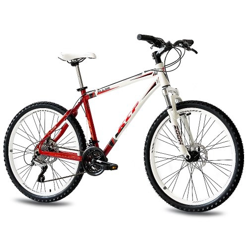 Mountainbike : KCP 26 Zoll Mountainbike Hardtail - Pulse Weiss rot - Mountain Bike mit 24 Gang Shimano Acera Kettenschaltung - MTB Fahrrad für Herren und Damen mit Federgabel