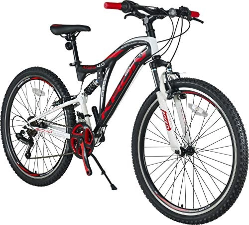 Mountainbike : KRON ARES 4.0 Fully Mountainbike 26 Zoll | 21 Gang Shimano Kettenschaltung mit V-Bremse | 16.5 Zoll Rahmen Vollgefedert MTB Erwachsenen- und Jugendfahrrad | Schwarz & Rot