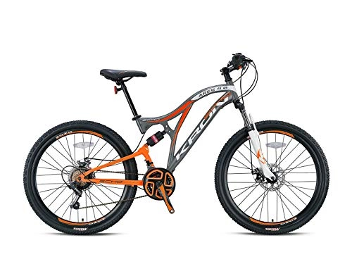 Mountainbike : KRON ARES 4.0 Fully Mountainbike 27.5 Zoll | 21 Gang Shimano Kettenschaltung mit Scheibenbremse | 16.5 Zoll Rahmen Vollgefedert MTB Erwachsenen- und Jugendfahrrad | Grau Orange