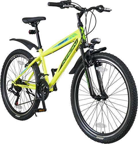 Mountainbike : KRON Cross 3.0 Jugendrad 24 Zoll Mountainbike Hardtail Jugend Fahrrad 21 Gang MTB Neon Gelb