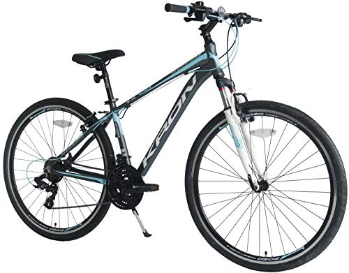 Mountainbike : KRON TX-100 Aluminium Mountainbike 28 Zoll | 21 Gang Shimano Kettenschaltung mit V-Bremse | 18 Zoll Rahmen MTB Erwachsenen- und Jugendfahrrad | Grau Blau