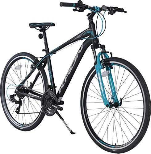 Mountainbike : KRON TX-100 Aluminium Mountainbike 28 Zoll | 21 Gang Shimano Kettenschaltung mit V-Bremse | 18 Zoll Rahmen MTB Erwachsenen- und Jugendfahrrad | Schwarz Blau