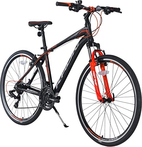 Mountainbike : KRON TX-100 Aluminium Mountainbike 28 Zoll | 21 Gang Shimano Kettenschaltung mit V-Bremse | 20 Zoll Rahmen MTB Erwachsenen- und Jugendfahrrad | Schwarz Orange