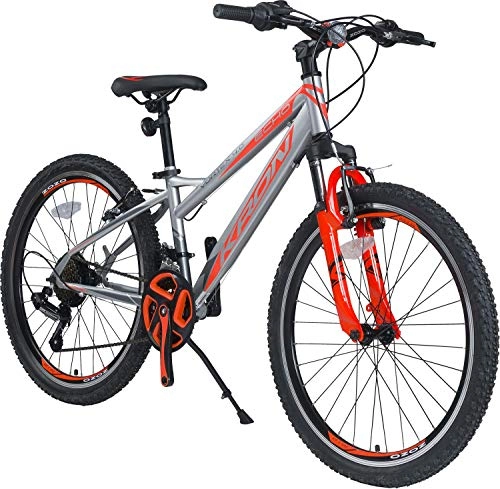 Mountainbike : KRON Vortex 4.0 Hardtail Jugend Kinder Fahrrad 20 Zoll von 6-9 Jahre | 21 Gang Shimano Schaltung, V-Bremse, Federgabel, 11 Zoll Rahmen | Kids Mountainbike MTB | Grau Orange