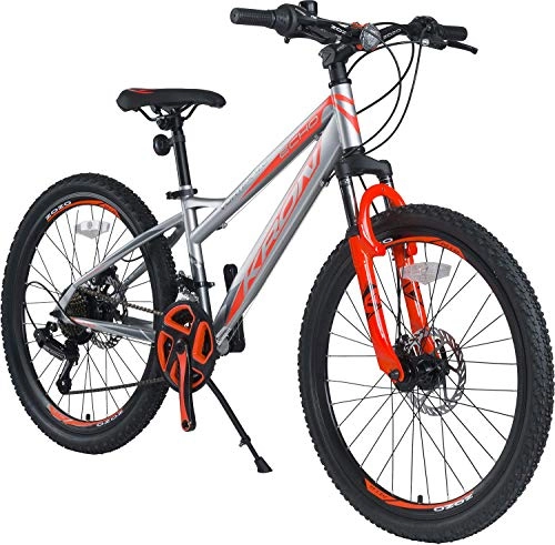 Mountainbike : KRON Vortex 4.0 Mountainbike 26 Zoll | 21 Gang Shimano Schaltung mit Scheibenbremse | 16 Zoll Rahmen MTB Erwachsenen Jugend Fahrrad | Grau Orange