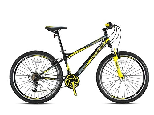Mountainbike : KRON Vortex 4.0 Mountainbike 27.5 Zoll | 21 Gang Shimano Schaltung mit V-Bremse | 16 Zoll Rahmen MTB Erwachsenen Jugend Fahrrad | Schwarz Gelb