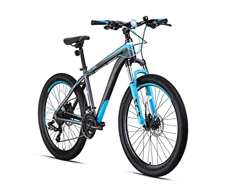 Mountainbike : KRON XC-100 Hardtail Aluminium Mountainbike 27.5 Zoll, 21 Gang Shimano Kettenschaltung mit Scheibenbremse | 18 Zoll Rahmen MTB Erwachsenen- und Jugendfahrrad | Grau & Blau