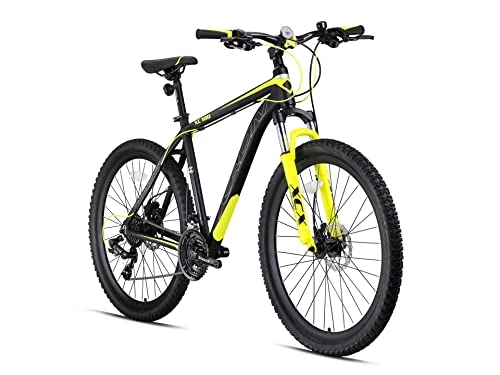 Mountainbike : KRON XC-100 Hardtail Aluminium Mountainbike 27.5 Zoll, 21 Gang Shimano Kettenschaltung mit Scheibenbremse | 20 Zoll Rahmen MTB Erwachsenen- und Jugendfahrrad | Schwarz & Neongelb