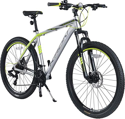 Mountainbike : KRON XC-100 Hardtail Aluminium Mountainbike 29 Zoll, 21 Gang Shimano Kettenschaltung mit Scheibenbremse | 18 Zoll Rahmen MTB Erwachsenen- und Jugendfahrrad | Grau Gelb