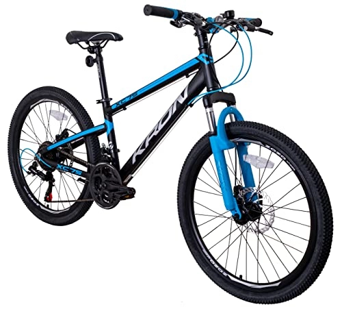 Mountainbike : KRON XC 75 Kinder Mountain Bike 24 Zoll ab 8-9 Jahre | Aluminium MTB Fahrrad 21 Gang Shimano, Scheibenbremse, 13 Zoll Rahmen, Schwarz Blau