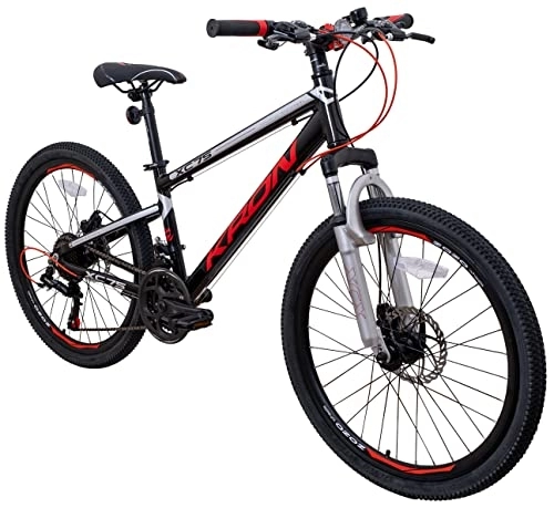 Mountainbike : KRON XC 75 Kinder Mountain Bike 24 Zoll ab 8-9 Jahre | Aluminium MTB Fahrrad 21 Gang Shimano, Scheibenbremse, 13 Zoll Rahmen, Schwarz Rot