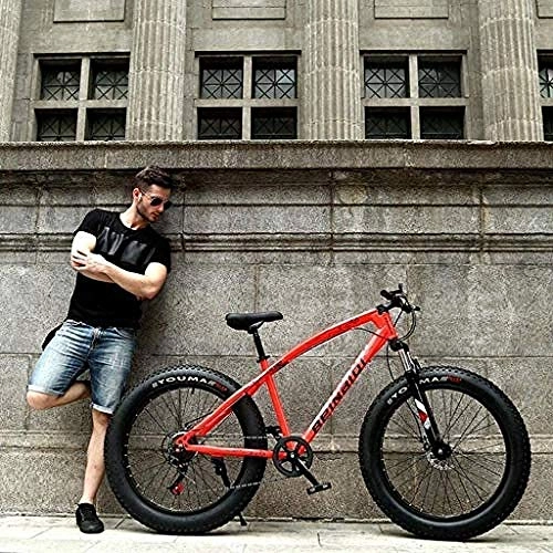 Mountainbike : KRXLL Fat Tire Hardtail Mountainbike Hochfester Stahlrahmen Doppelscheibenbremsrad für Erwachsene