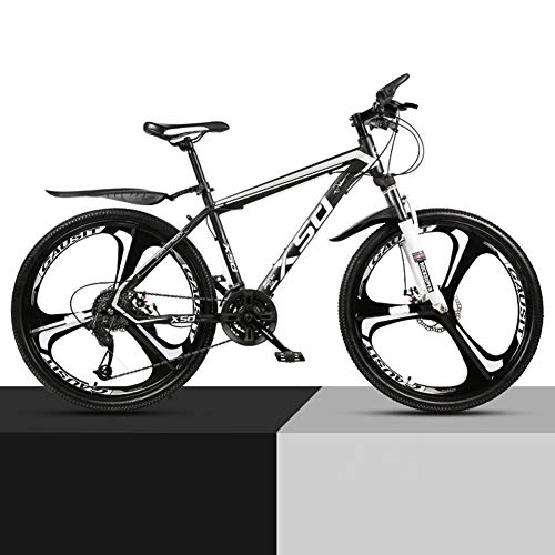 Mountainbike : KXDLR Aluminum Alloy Mountain Bike 21-30 Beschleunigt Federgabel Fahrraddoppelscheibenbremse MTB, Schwarz, 21 Speeds