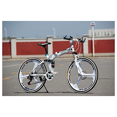 Mountainbike : KXDLR Mountain Bike 26 Zoll 3 Spoke Wheels Full Suspension Faltrad 21-30 Beschleunigt MTB Fahrrad Mit Doppelscheibenbremsen, Weiß, 30 Speed