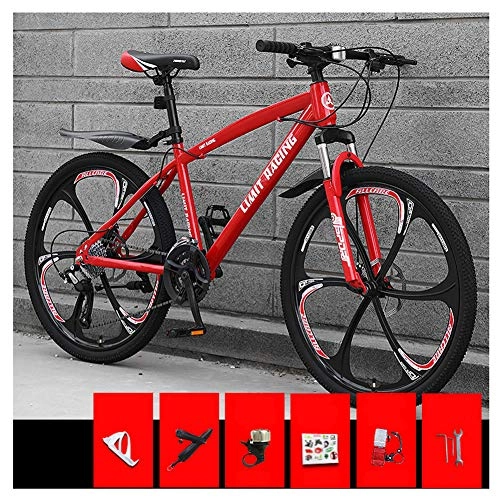 Mountainbike : KXDLR Mountainbike, 26 Zoll Räder Erwachsene Fahrrad, Aluminium Rahmen Rückbare Verschluss Federgabel-Suspension-Gebirgsfahrrad, Rot, 21 Speed