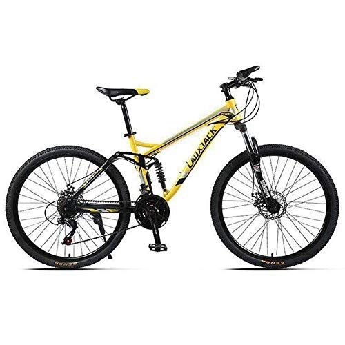 Mountainbike : KXDLR Unisex 26" Rad Mountain Bike 21-27 Geschwindigkeiten 17" Full Suspension Leichtgewichtler Aluminium Rahmen, Gelb, 27 Speeds