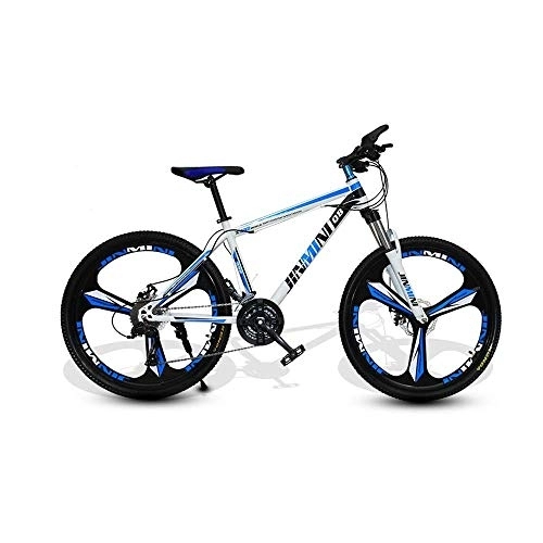 Mountainbike : L.BAN 24 Zoll 26-Zoll-Mountainbikes, Hardtail-Mountainbike mit Doppelscheibenbremse für Männer, Verstellbarer Fahrradsitz, Rahmen aus kohlenstoffhaltigem Stahl, 21-Gang, 3 Speichen (weiß und blau)
