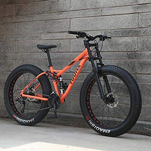 Mountainbike : LFSTY Mountain Bikes Dual-Fully für Erwachsene, High Carbon Stahl Weicher Heckrahmen, Verzögerung Frühling Federgabel, mechanische Scheibenbremse, 26-Zoll, Orange, 27 Speed