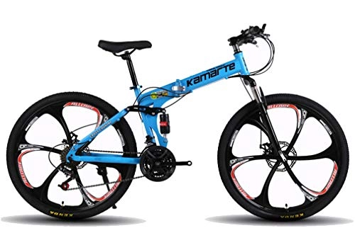 Mountainbike : LHY RIDING Faltendes Fahrrad Mountainbike schwarzes sechs Impeller Stoßdämpfer Getriebe Aluminiumlegierungs Doppelscheibenbremse, Blue, 26inch21speed