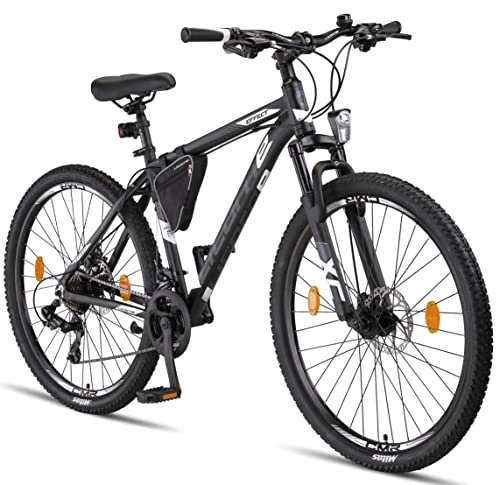Mountainbike : Licorne Bike Effect Premium Mountainbike in 27, 5 Zoll Aluminium, Fahrrad für Jungen, Mädchen, Herren und Damen - 21 Gang-Schaltung - Scheibenbremse Herrenrad - Schwarz / Weiß (2xDisc-Bremse)