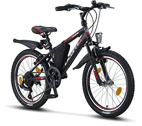 Mountainbike : Licorne Bike Guide Premium Mountainbike in 20 Zoll - Fahrrad für Mädchen, Jungen, Herren und Damen - Shimano 21 Gang-Schaltung - Schwarz / Rot / Grau