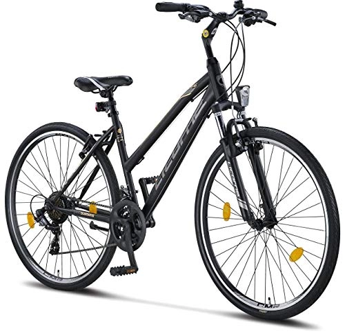 Mountainbike : Licorne Bike Premium Trekking Bike in 28 Zoll - Fahrrad für Jungen, Mädchen, Damen und Herren - Shimano 21 Gang-Schaltung - Mountainbike - Crossbike - Life-L-V - Schwarz / Grau