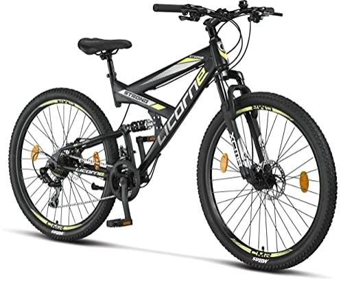 Mountainbike : Licorne Bike Strong 2D Premium Mountainbike in 27, 5 Zoll - Fahrrad für Jungen, Mädchen, Damen und Herren - Scheibenbremse vorne und hinten - 21 Gang-Schaltung - Vollfederung