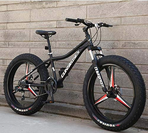 Mountainbike : LJLYL Mountainbike, Hardtail-Mountainbike, Rahmen aus Kohlenstoffstahl, Doppelscheibenbremse und Vorderradgabel, 26-Zoll-Räder, Schwarz, 7 Speed