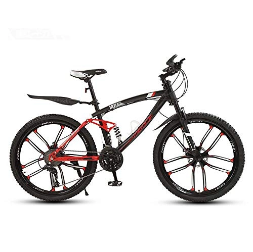 Mountainbike : LJLYL Vollgefedertes Mountainbike-Fahrrad, Rahmen aus hohem Kohlenstoffstahl, stoßdämpfende Vordergabel, Doppelscheibenbremse, B, 24 inch 21 Speed