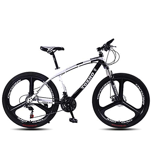 Mountainbike : LOISK 26 Zoll Freizeitradfahren Mountainbikes Leichte Rennrad Doppelscheibenbremse Rahmen aus kohlenstoffhaltigem Stahl Gabel Stoßdämpfung Unisex, Schwarz, 21 Speed